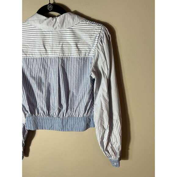 Bailey44 Women’s Size 4 Blue & White Stripe Cropped Faux Wrap Long Sleeve - Picture 6 of 11